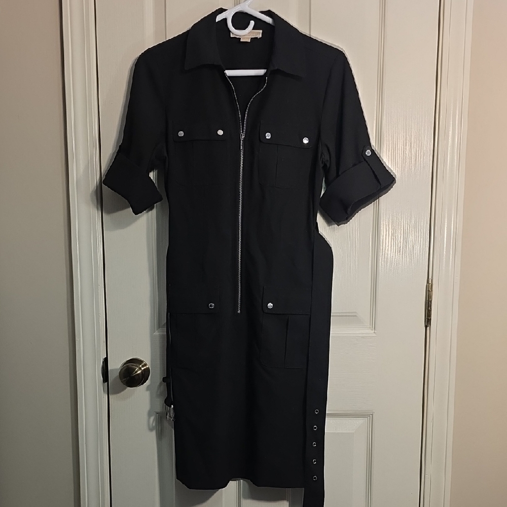 MICHAEL Michael Kors Black Midi Dress with Zip Detail